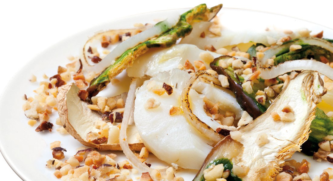 Filetto di baccalà con funghi e Nocciole Ventura