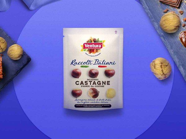 castagne busta raccolti italiani ventura brownies cioccolato sfondo blu cucchiaino